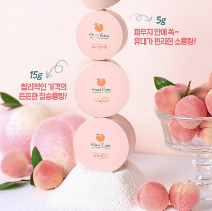 SKINFOOD Peach Cotton Multi Finish Powder White 5g / 15g – Sebum Control & Soft Matte Finish