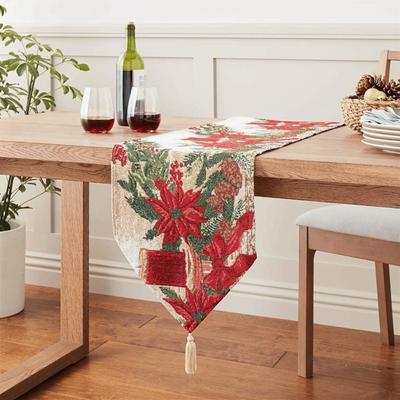 Tassel Christmas Table Runner Long Printed Snowman Tablecloth Knitted Cloth Rectangle Xmas Desktop Decoration Table Decoration