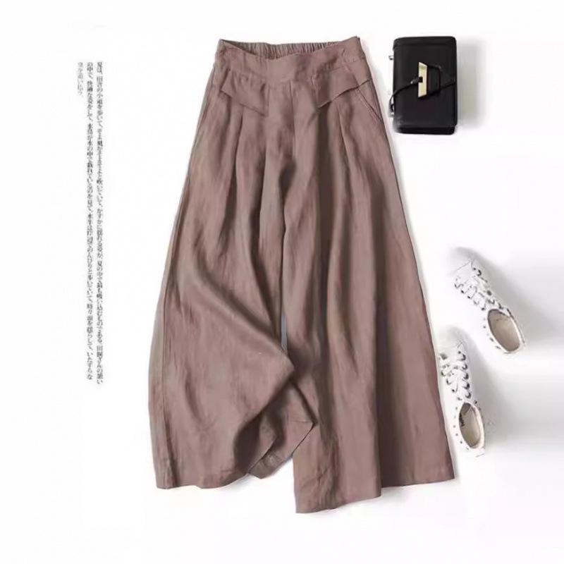 Bomullslinne vida byxkjolar: Draperad Lös Hög Midja Cropped Stil för Kvinnor