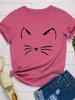 Katzen-Gesichtsdruck Damen T-Shirt Kurzarm O-Ausschnitt Locker Damen T-Shirt Damen T-Shirt Tops Kleidung Camisetas Mujer