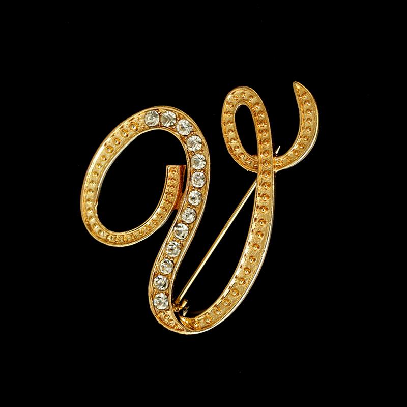 [HS]1Pc Fashion Rhinestone 26 English Letters Pin Golden Color Brooch Women Personality Clothing Accessory Trendy Gift