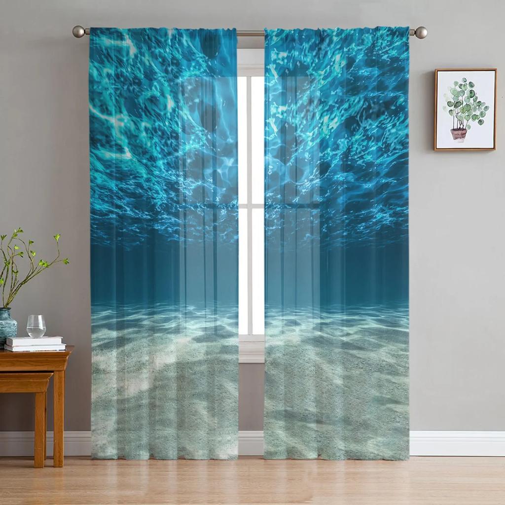 Window Sea Sailing Scenery Sheer Curtains Living Room Window Tulle Curtains For Bedroom Kitchen Home Decoration Voile Drapes