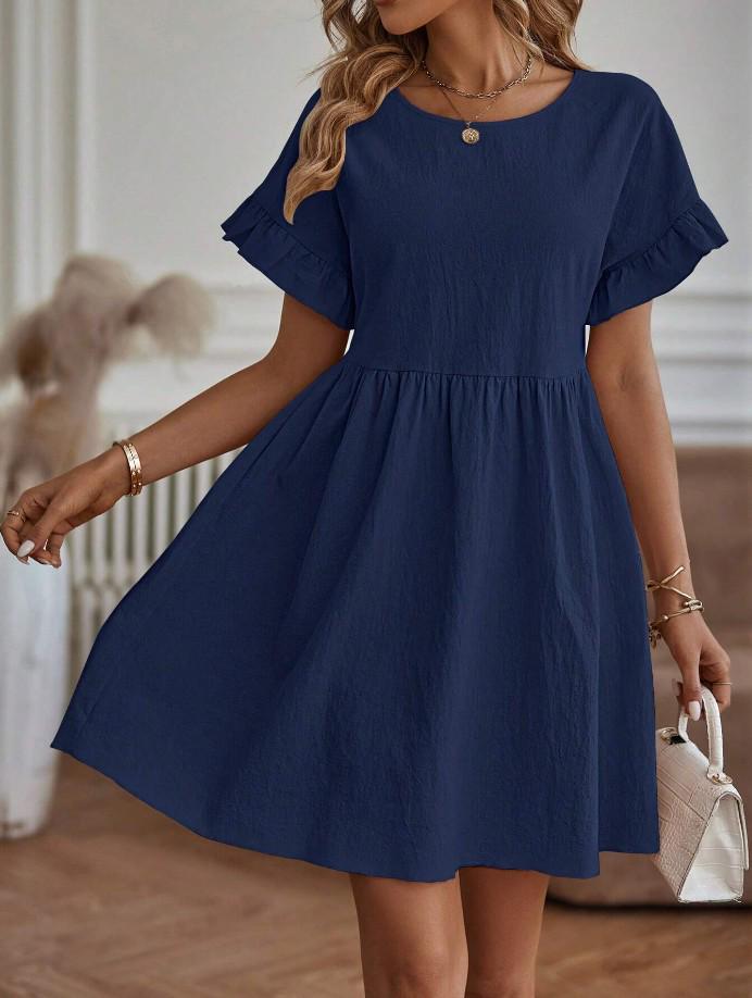 Women's Loose Round Neck Cotton-Linen Pocket Dress