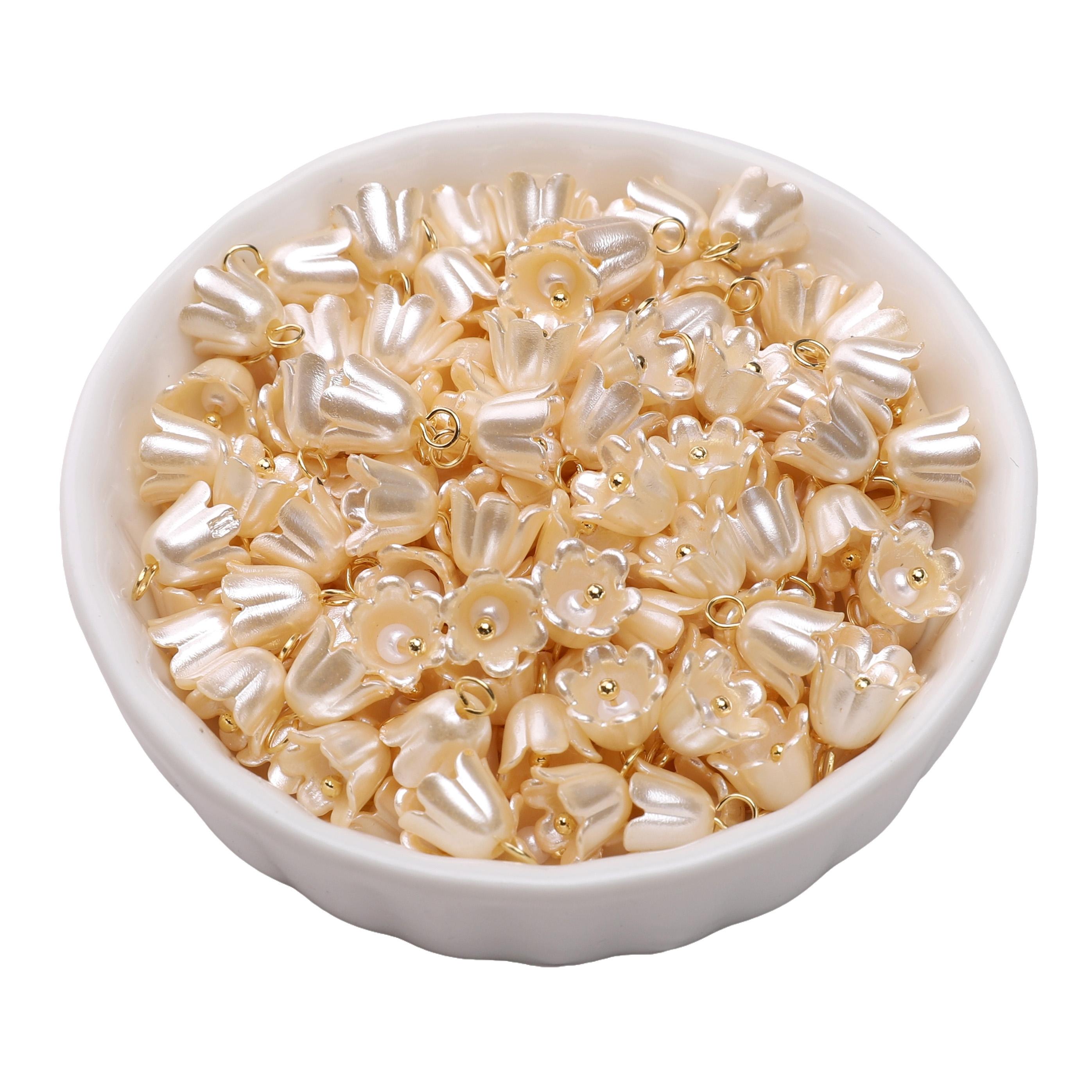 

5 шт. Акриловые Имитация Жемчуга Сохраняющий Цвет Крем Лилия Орхидея Шармы Подвеска Для Аксессуаров для Изготовления Ювелирных Изделий 8mm бежевый