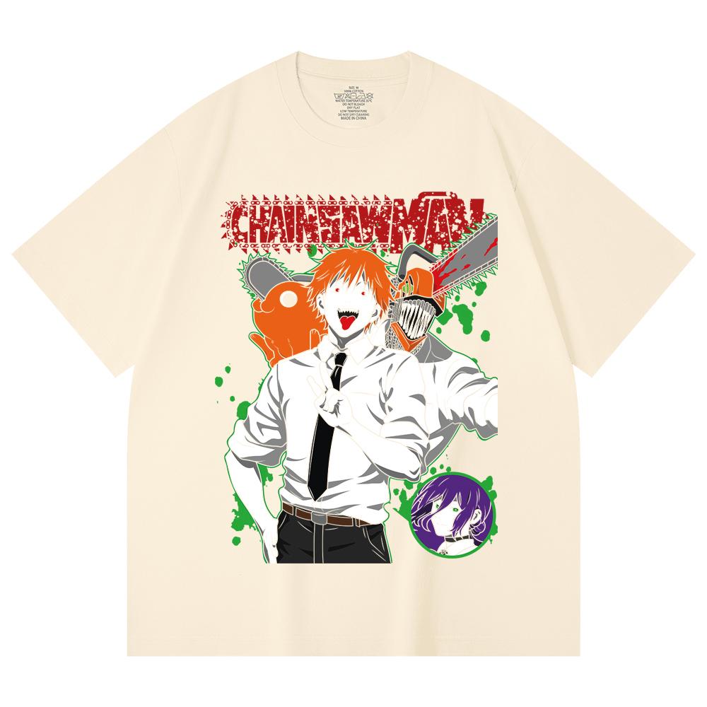 230 Gsm 100% Cotton Chainsaw Man V46 Denji Print Unisex Heavy Cotton T Shirt