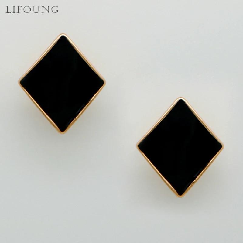 Black Enamel Metal Post Earrings Rhombus Studs Fashion Zircon Bassic Geometric New Style Trendy Accessories Girl's Gift 2022202