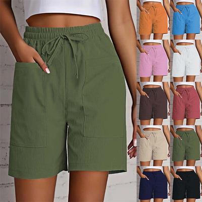 Women's Casual High-Waist Solid Color Pocket Shorts