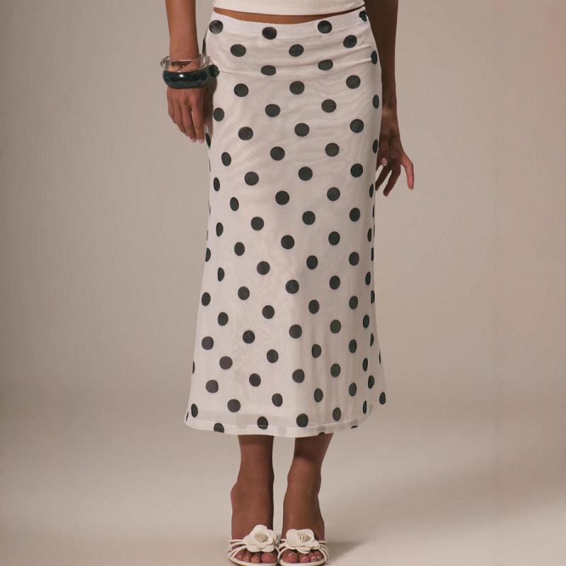 

Принтованная юбка А-силуэта в горошек, облегающая бедра, с высокой посадкой, стильная, универсальная юбка в горошек для женщин S белый