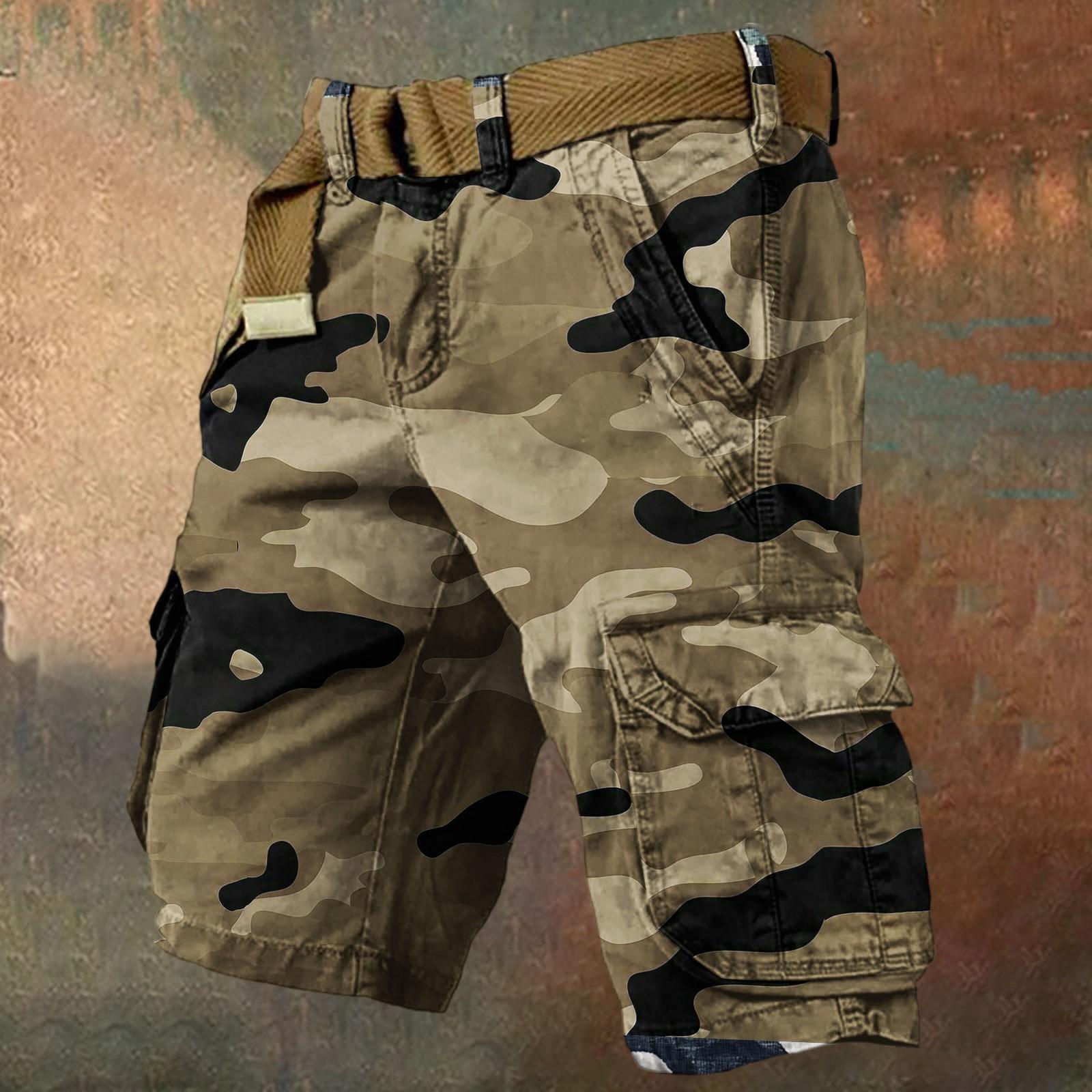 

Мужские летние свободные повседневные камуфляжные рабочие шорты, брюки средней длины большого размера с несколькими карманами, без ремня M