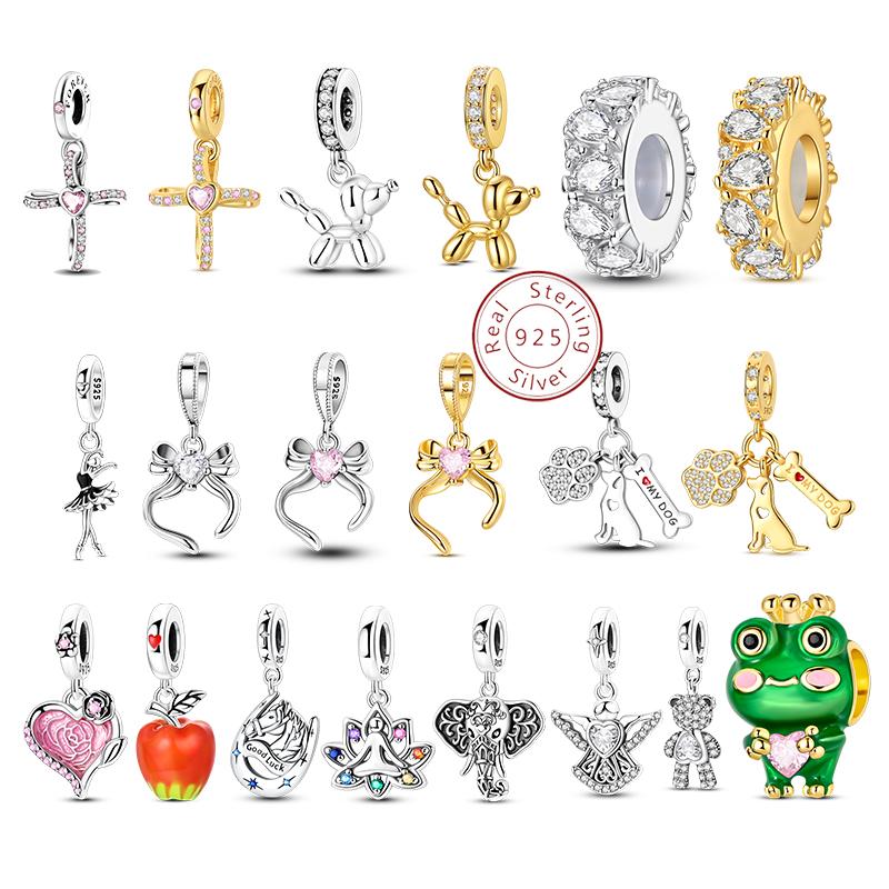 Copper Gold Plated Balloon Dog Elephan Bow Charms Beads Frog Crucifix Pendant Fit 3Mm Original Bracelet Diy Jewelry