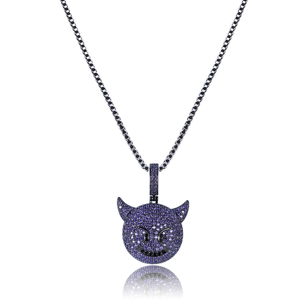 Colorful Dragon and Devil Expression Pendant Necklace - Copper Zircon