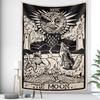 Mond Tarot Wandteppich Vintage Holzschnitt Wandbehang Mystische Wolfskunst für Schlafzimmer Studio Okkulte Dekoration