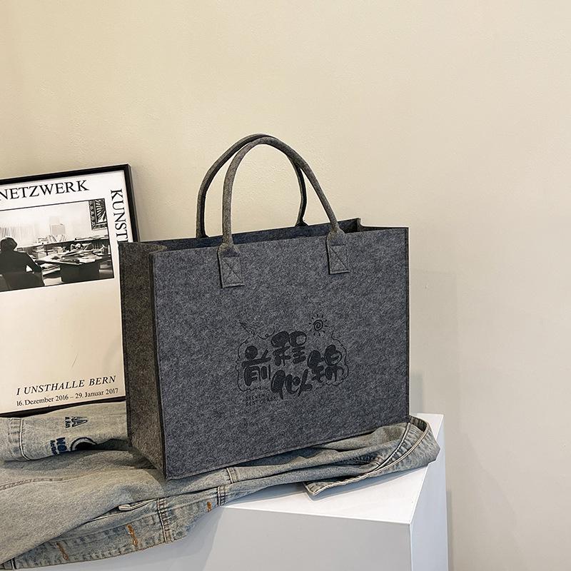 Eco-Friendly Logo Print Large Capacity Felt Tote Bag with Pattern