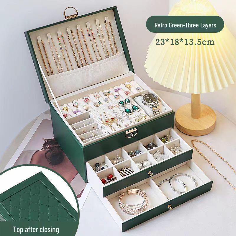 Exquisite Large Multi-Layer Jewelry Box for Necklaces, Ear Studs, Earrings, Rings & More