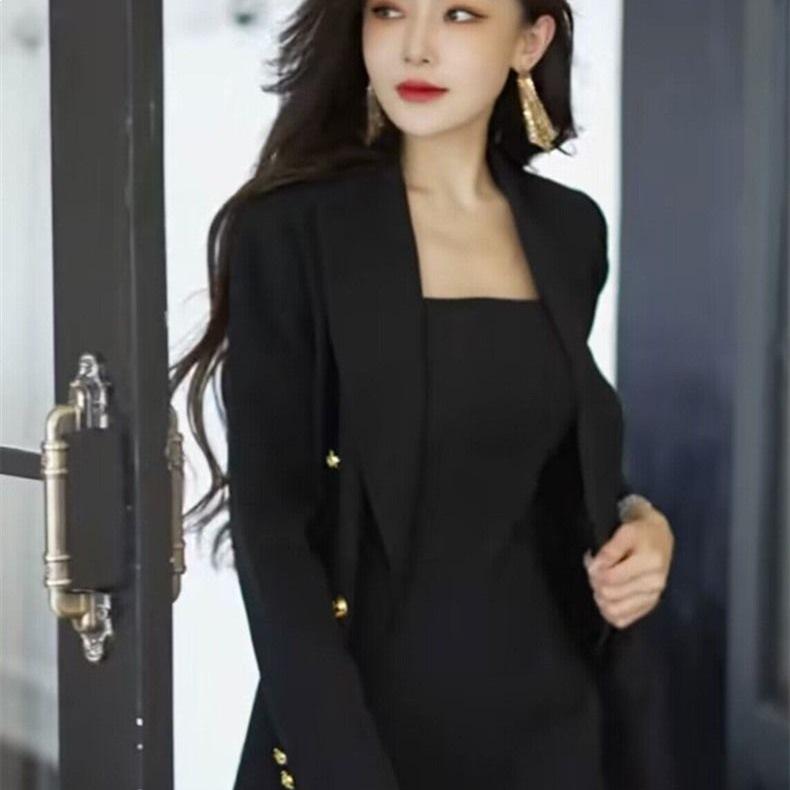 2026 Spring Slim Fit Elegant Solid Color Two-Piece Suit with Camisole Dress