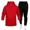 Men's Winter Solid Color Long-Sleeved Hooded Drawstring Sweatshirt And Sweatpants Suit