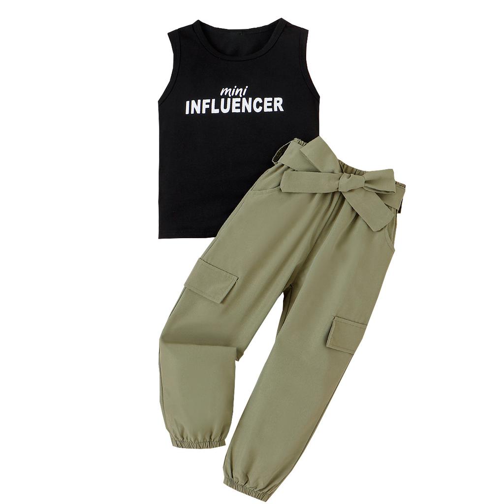 Girls' Sets Spring and Summer Children's Fashion Letter Sleeveless Vest and Trousers