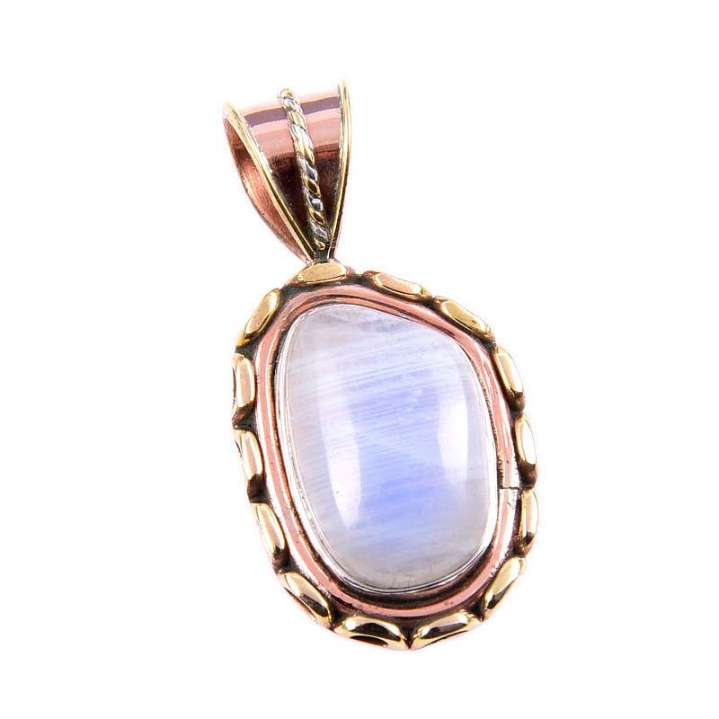 Naturalny Kamień Księżycowy Tęczowy Srebro Próby 925 Dwukolorowy Wisiorek 1,5" y0s89