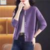 Round-neck Sweater Cardigan for Women Loose Long-sleeved Knitted Cardigan Coat Solid-color Short Knitted Coat
