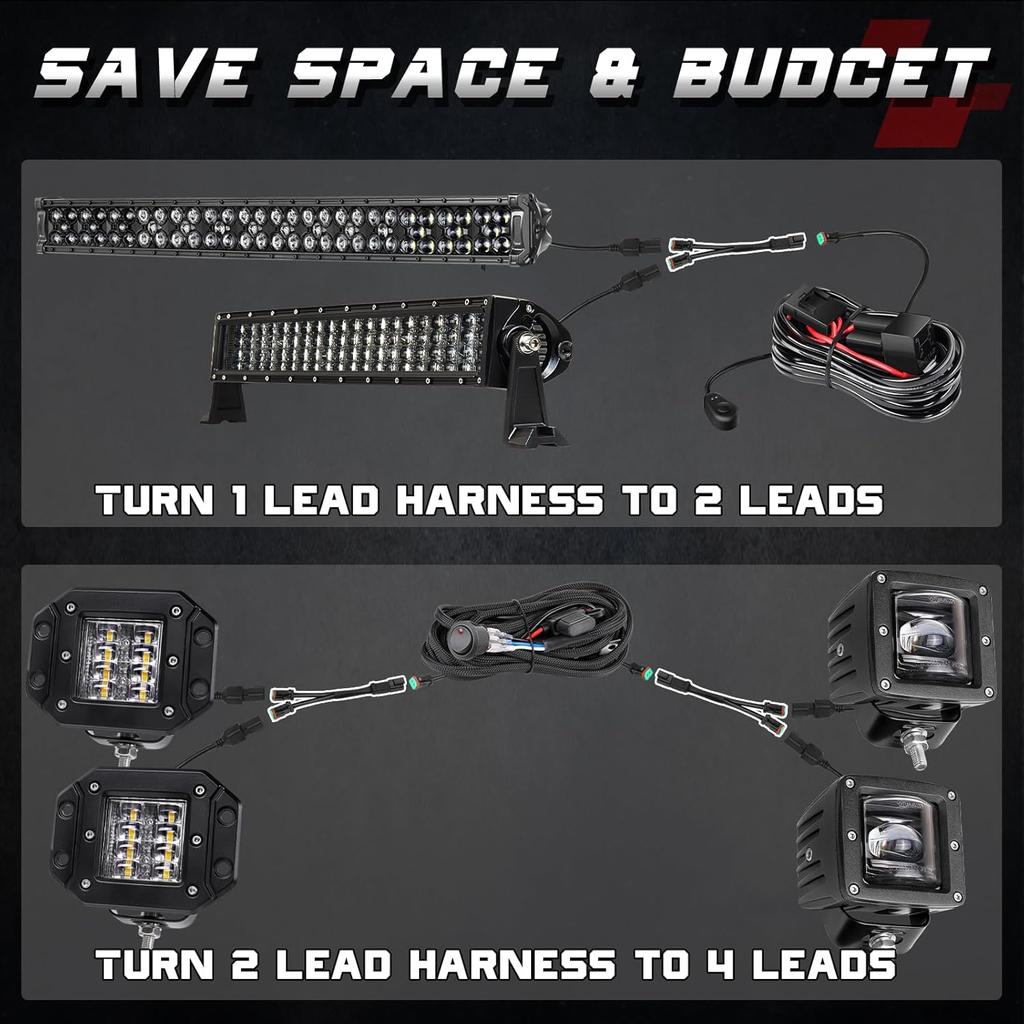 OFFROADTOWN 2PCS DT DTP Wiring Harness Adapters Connectors Splitters Plug n Play Wiring Harness 240w for LED Light Bar Pod Fog Driving Lights LED