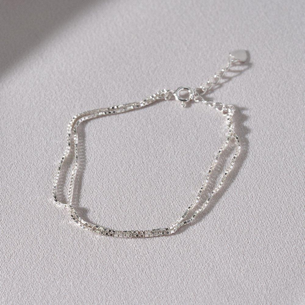 Mimi.J Jewelry 925 Silver Box 2-Line Chain Silver Bracelet