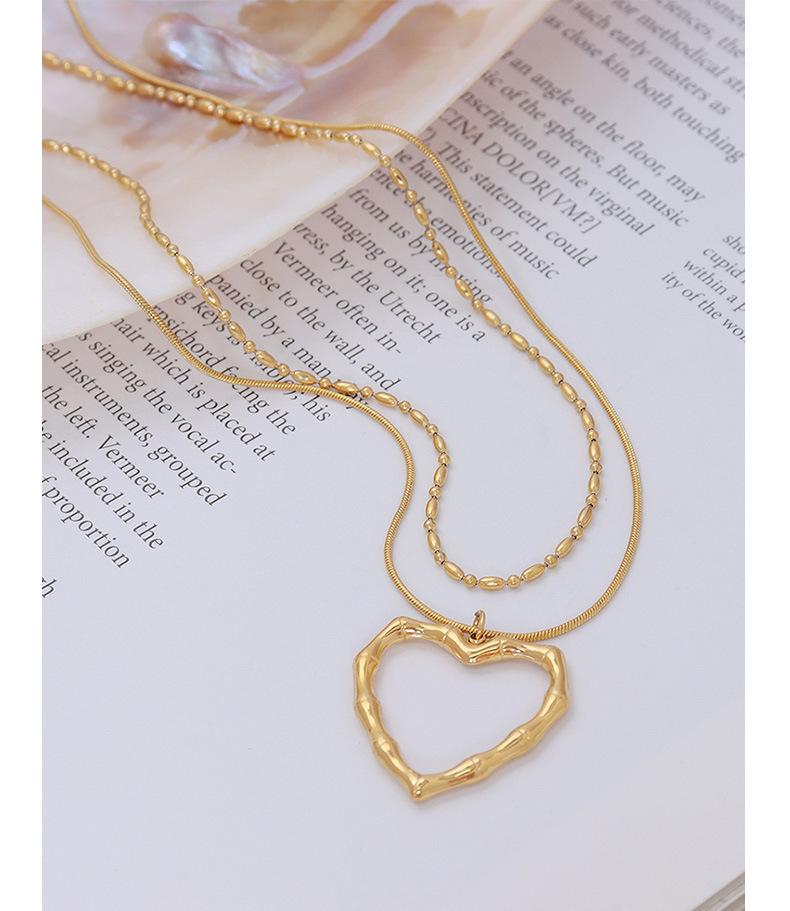 French Chic Double-Layer Heart Pendant Necklace - 18k Gold-Plated Titanium Steel for Women
