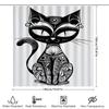 Black Cat Shower Curtain Artistic Black White Zentangle Bathroom Decor Unique Print Waterproof Shower Fabric