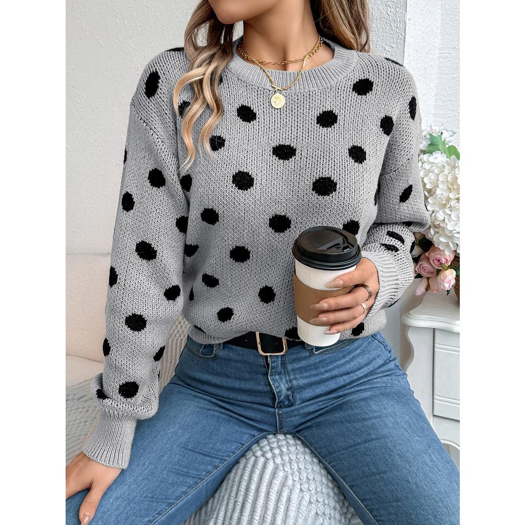 2025 Herbst Winter Lässig Color Block Polka Dot Langarm Pullover Damenmode