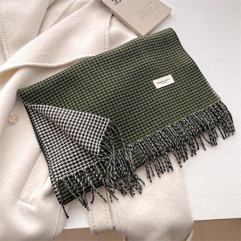 Winter Warm Shawl Elegant Plaid Cashmere Scarf Women Thick Blanket Wrap Pashmina Bufanda Tassel Female Long Foulard