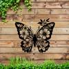 Butterfly Metal Wall Art Decor, Floral Horizontal Iron Hanging for Living Room Garden, Butterfly Flower Design, Christmas Mother Day Housewarming Gift
