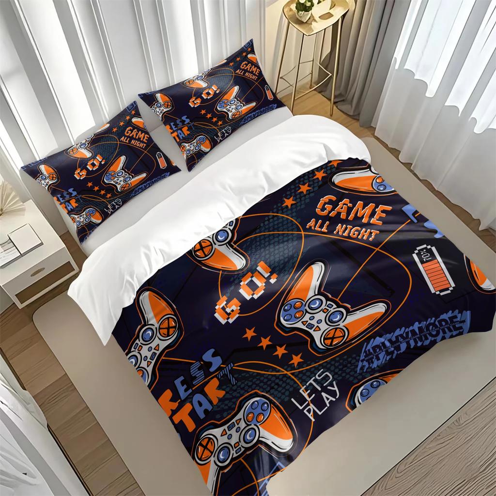Gamepad Printed Bedding Soft and Cozy Duvet Cover and Pillowcases Room Decorating Set for Video Game Lovers for All Seasons