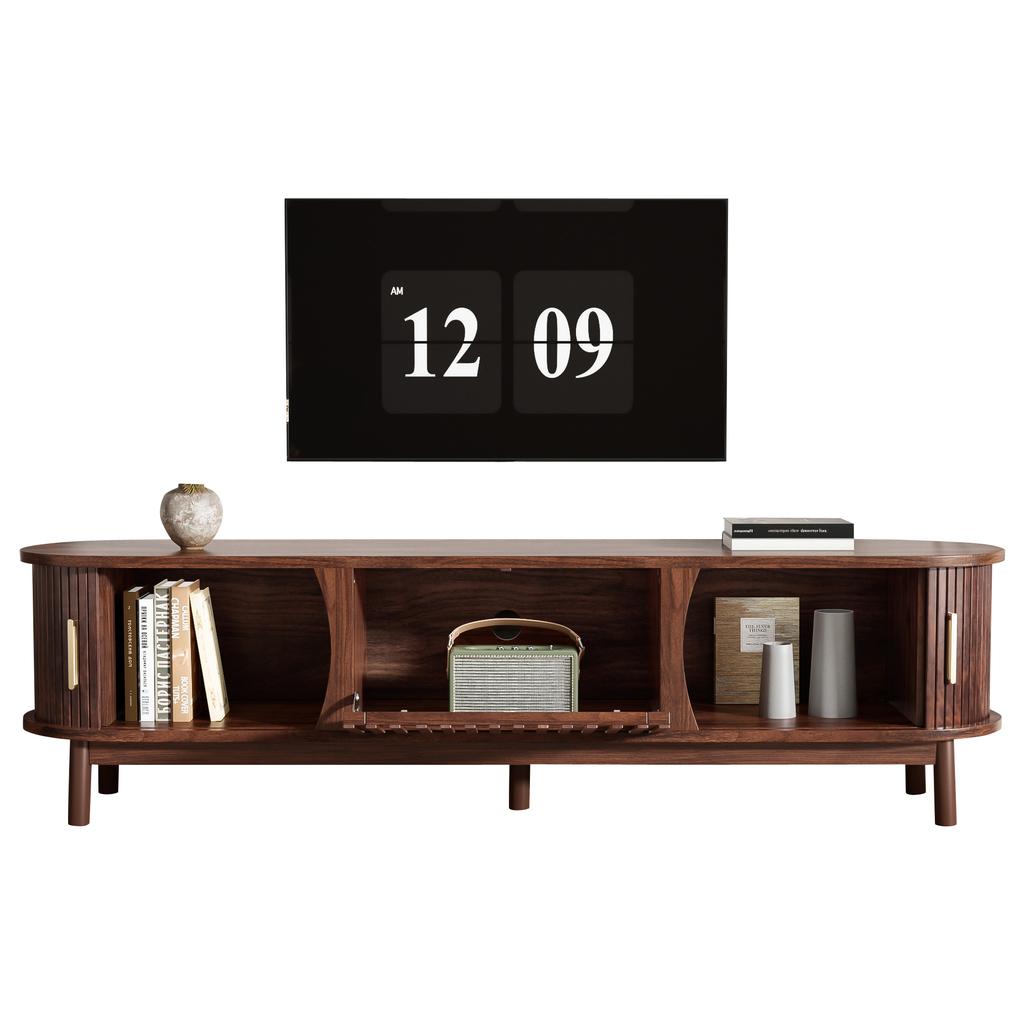 165 X 39.5 X 46 Cm, Brown TV Cabinet with Sliding Door, Downward-Folding Hollow Door, Suitable for TV Stands Up To 65 Inches, with Support Legs