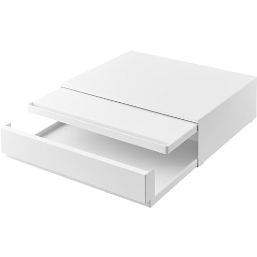 Yamazaki Tower Two-Way Kitchen Under-Appliance Drawer & Sliding Table, White, Approx. W45 X D39.3-64 X H13.5cm (17.7-24.7 Inches), with Sliding Shelf,