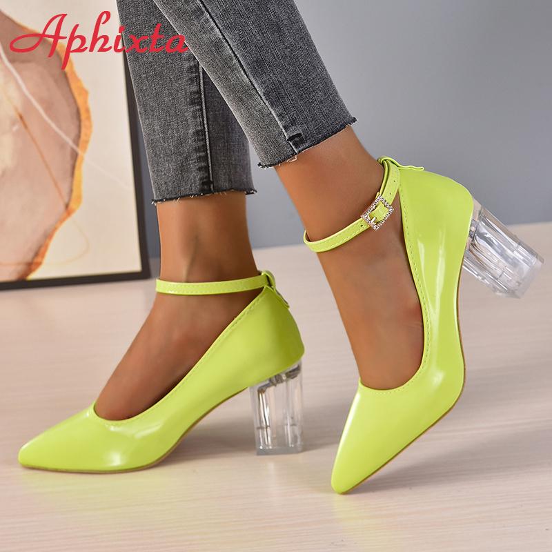 Fashion Aphixta 2024New Luxury Rhinestone Pearl Chain 7cm Chunky Heels Pumps Women Shoes String Bead Pointed Toe Bling Crystals Pumps