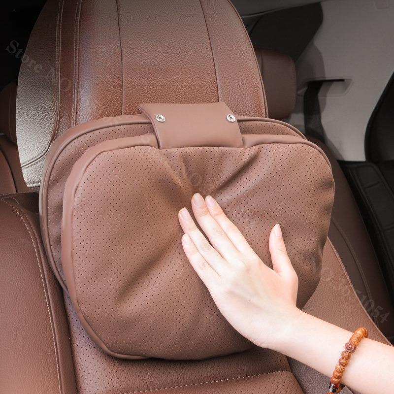 For Mercedes-Benz BMW Double Layer Suede&Leather Neck Pillow Memory Foam Headrest Lumbar Support Cushion Car Interior Accessory