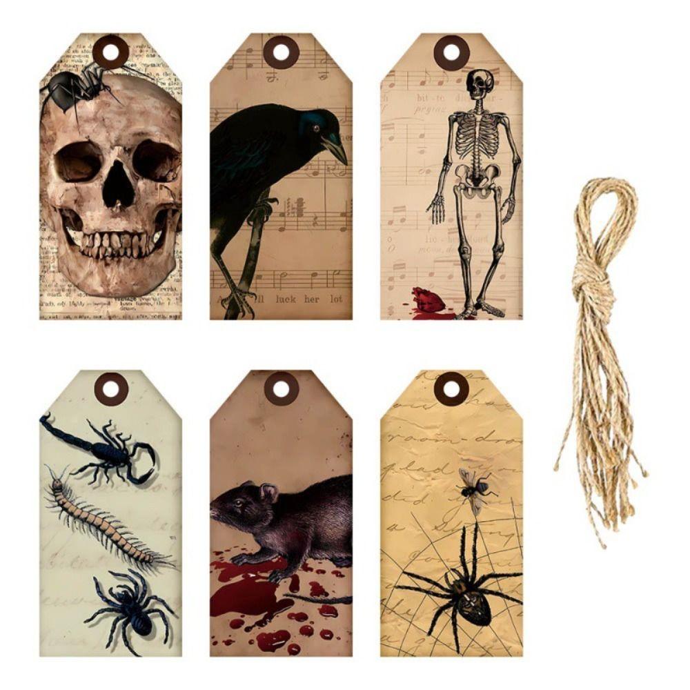 12pcs Vintage Halloween Packing Tags Single Side Pendant Tag Halloween Paper Hanging Tag  Holidays