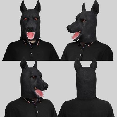 Accesorio de Disfraz de Fiesta Cosplay de Halloween Máscara Facial Completa de Animal Perro Negro Divertido Pieza de Cabeza de Látex Canino Realista
