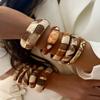 Geometric Striped Vintage Coffee Brown Enamel Wide Cuff Bracelet Open Bracelet  Daily Party