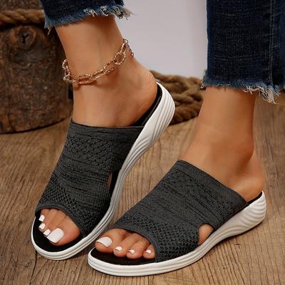 Atmungsaktive Strick-Sandalen für Damen, lässige Sandalen mit Cut-Outs in Volltonfarbe, bequeme, rutschfeste Outdoor-Schuhe