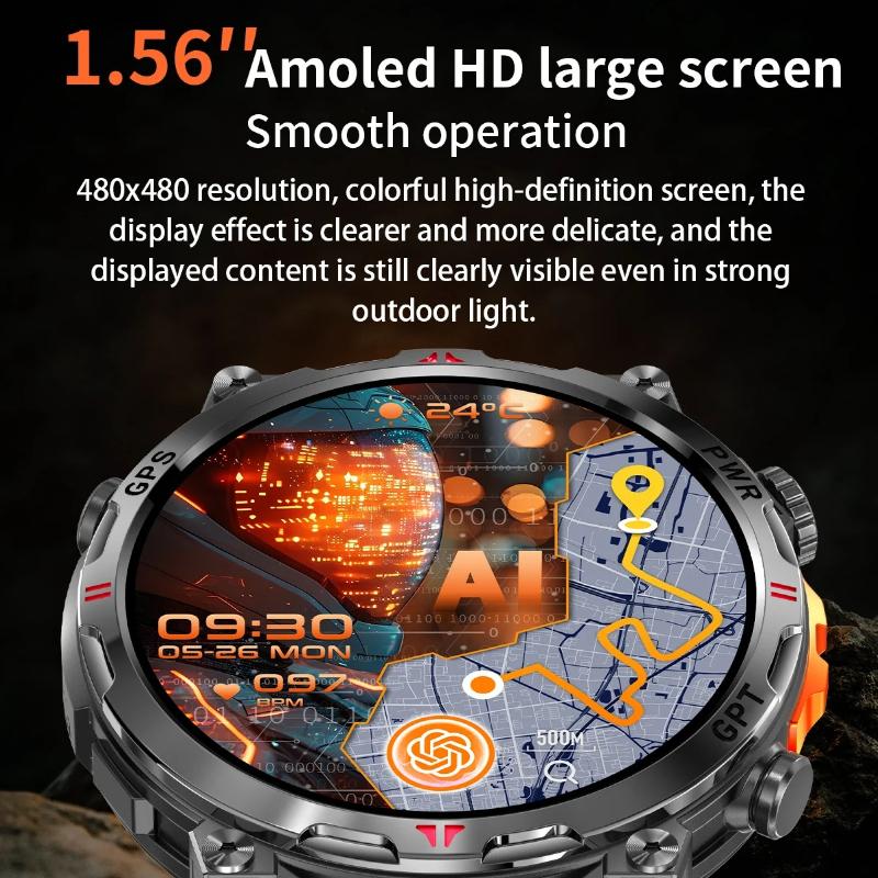 2026 Display Built-in GPS Smart Watch Men 1000Mah Battery Compass 10ATM IP69K Waterproof Tactics Sport Bluetooth call Smartwatch