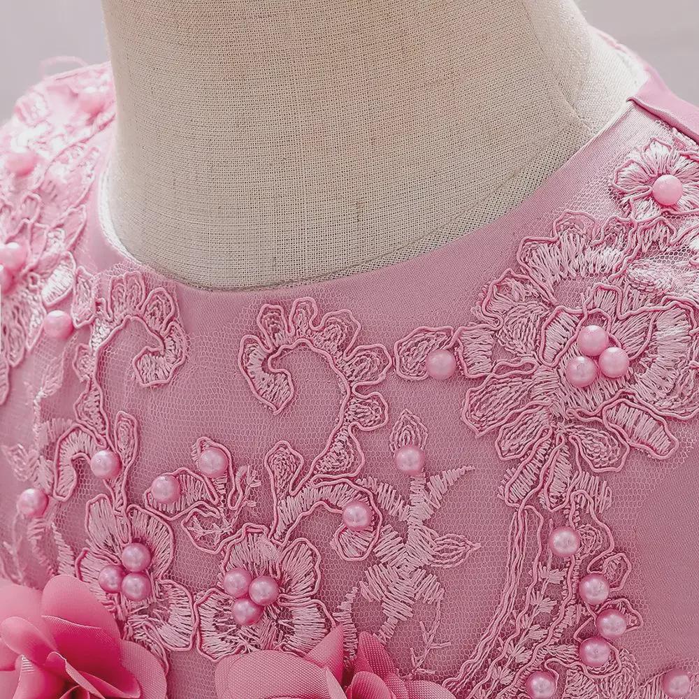 Dziewczęca sukienka z satyny koronkowej księżniczki na urodziny i dla dziewczynki sypiącej kwiaty