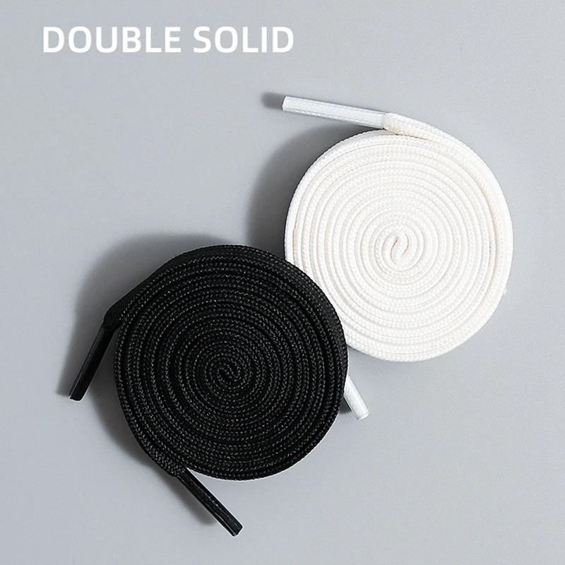 Classic Black/White Shoelaces Flat Double Layer Lace Precision Woven Wear Resistant Anti Corrosion Polyester Laces for All Shoes