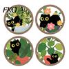 Retro Black Cat Wall Piece 4PCS Sign, with Warm Grain Texture Wood Art, Scratch-Resistant Rounded Corner Wooden Art Home Decor, Nordic Style