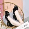 Women's shoes spring new small fragrant wind bow small single shoes black sheepskin rhinestone round head