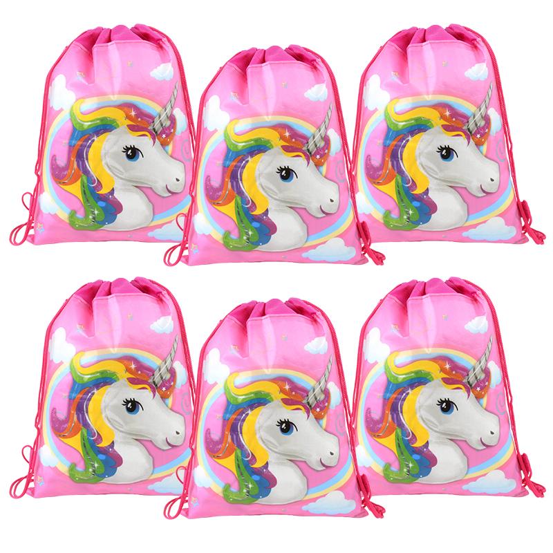 1/6/12Pcs Unicorn Drawstring Bag Kids Girls Unicorn Birthday Party Favors Supplies Candy Gift Packaging School Storage Backpacks