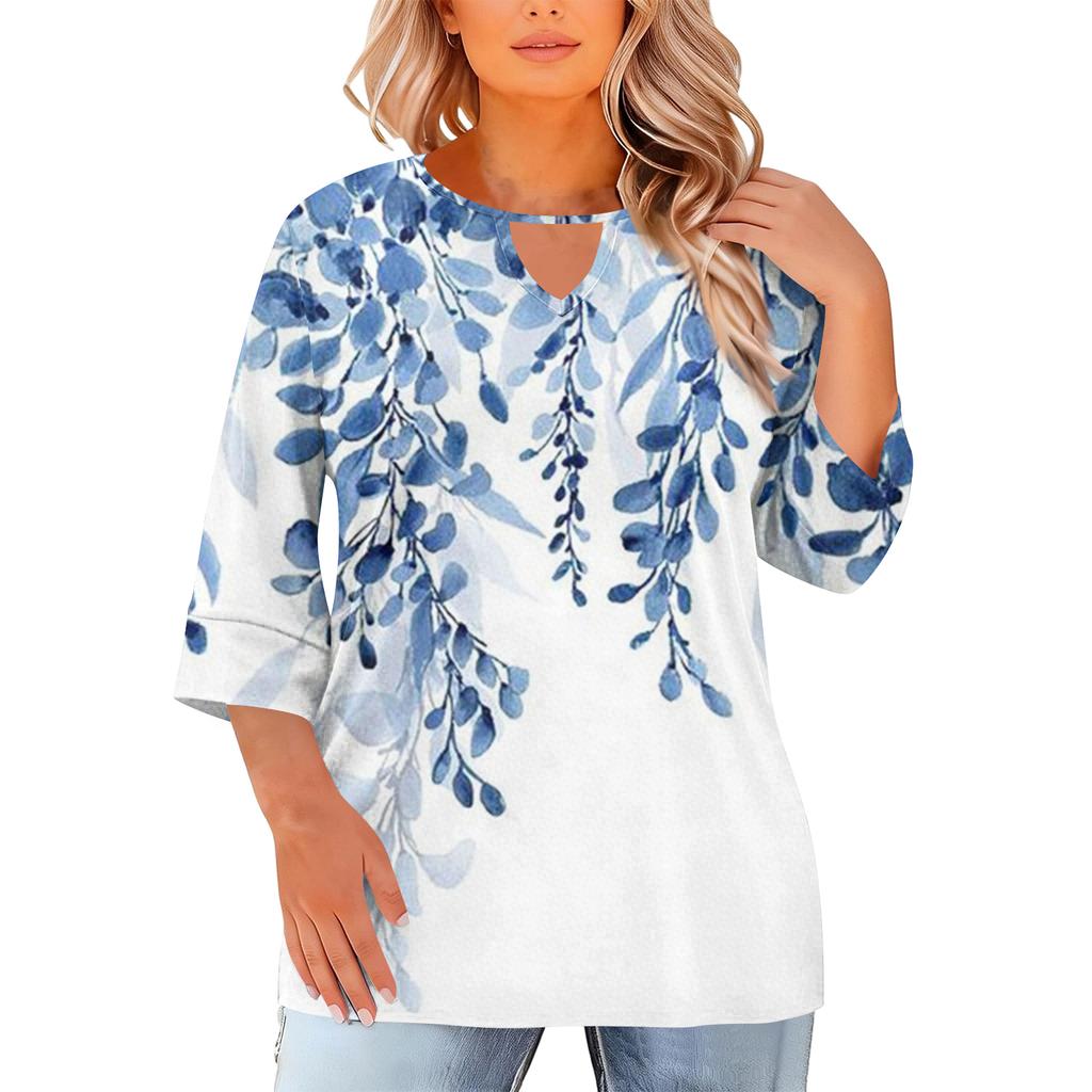 Women's Fashion Casual Round Neck Three-Quarter Sleeve Oversized Print Top