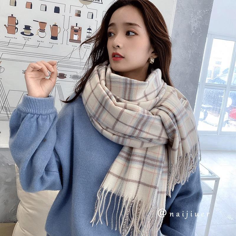 Classic plaid scarf women's autumn and winter casual versatile high-end warm shawl dual-purpose student scarf Korean version of men