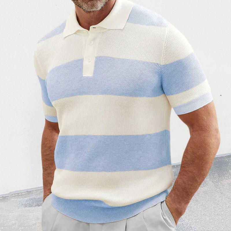 2025 New Polo Shirt Men's Color Block Short Sleeve