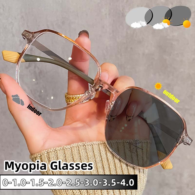 Literary And Artistic High-Quality Square Full Frame Near Sight Glasses Men And Women Photochromic Vintage Myopia Eyeglasses
