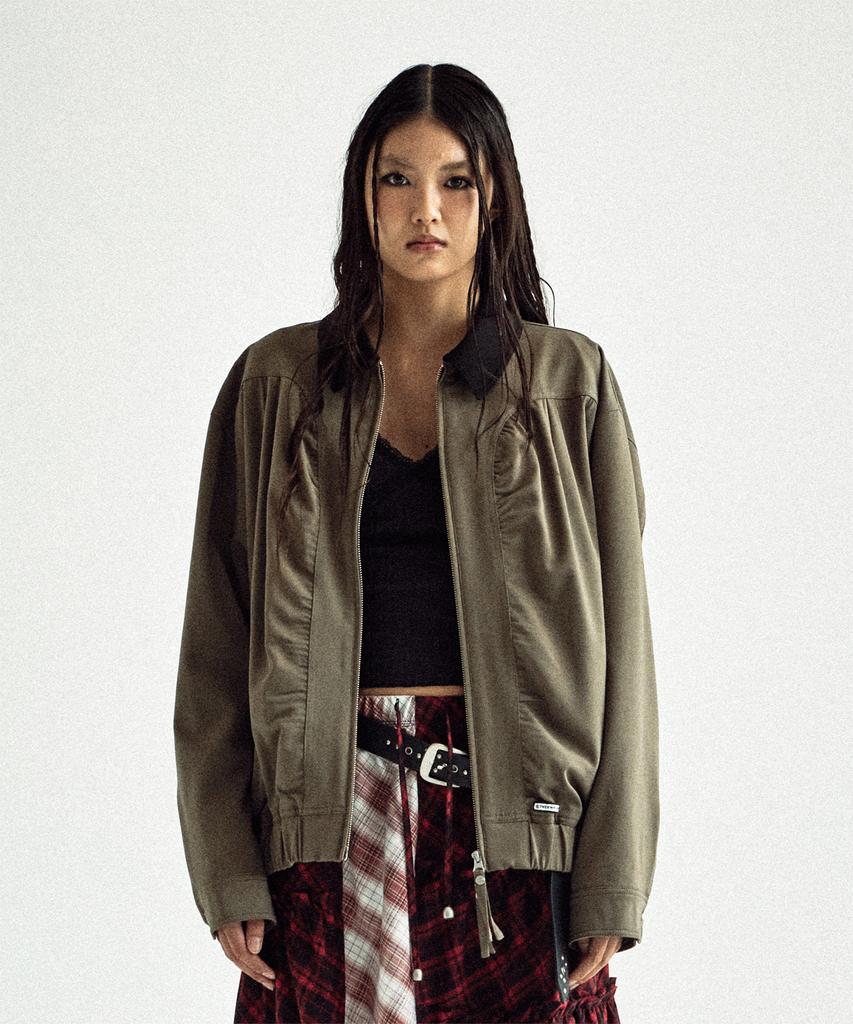 Thevinylhouse Mixed Collar Blouson Jacket Khaki